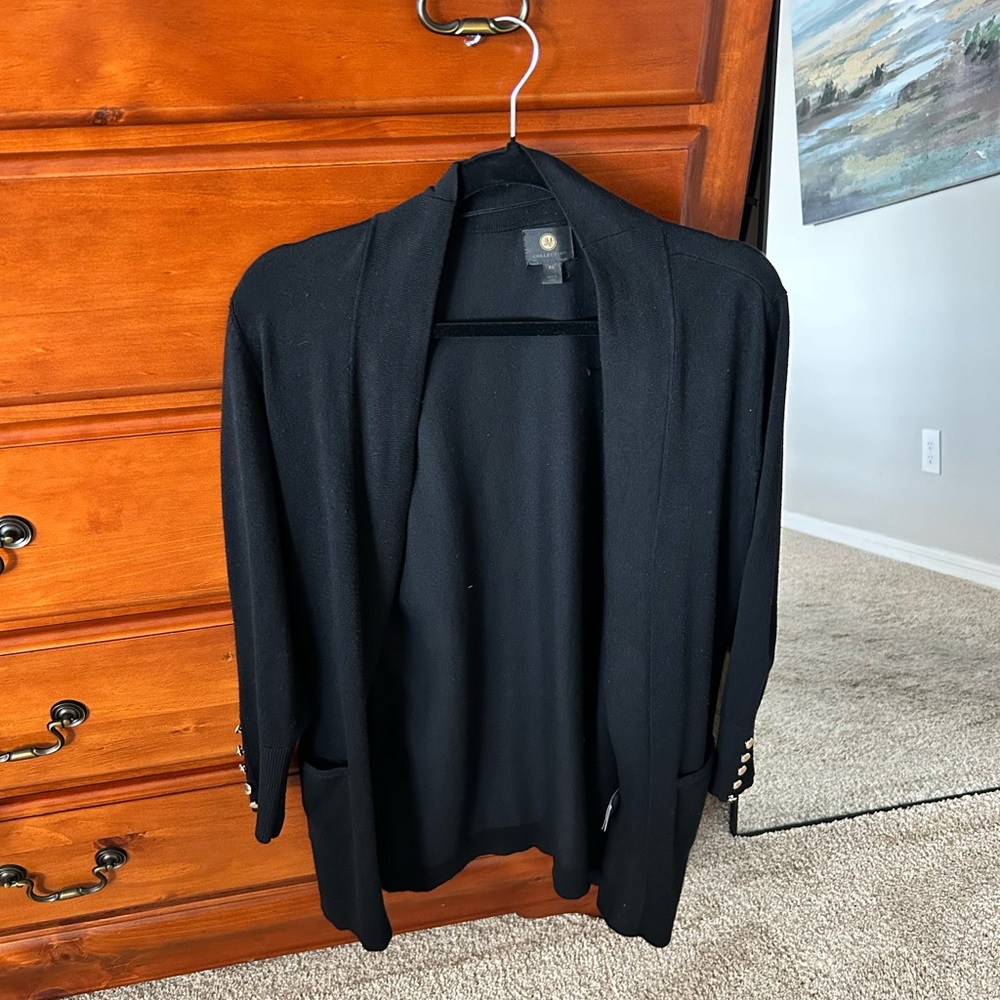 JM Collection Black Cardigan with Gold Logo Accent